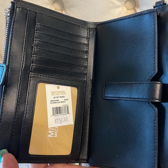 NWT MICHAEL KORS Jet Set Travel collection double zip wristlet wallet blk gray - Picture 4 of 17